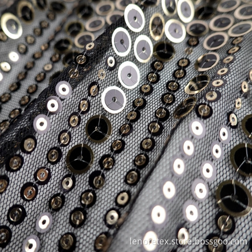 Knit Metallic Paillette Metal Sequin Mesh Embroidery Fabric
